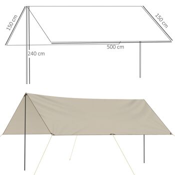 Tente tarp de camping bâche 5 x 3 m protection solaire avec 2 mâts et sac de transport multifonction kaki 3