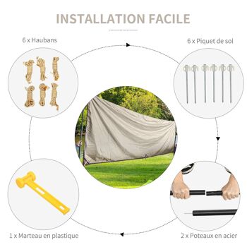 Tente tarp de camping bâche 5 x 3 m protection solaire avec 2 mâts et sac de transport multifonction kaki 5