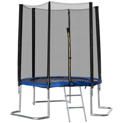 Children's trampoline Ø 2.23 × 2.3H m safety net zipped door ladder spring covers 6 padded posts blue