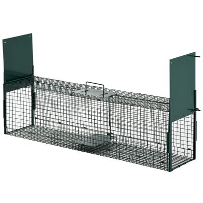 Catch trap for small animals, rabbit rat type - 2 entrances + handle - dim. 100L x 25W x 28H cm - green metal