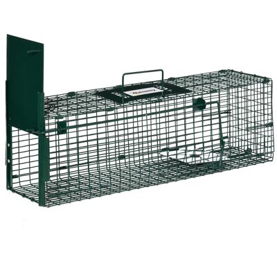 Trampa de captura para animales pequeños como conejos y ratas - entrada, mango - Dimensiones 60L x 18W x 20H cm - metal verde