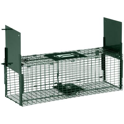 Trappola di cattura per piccoli animali tipo coniglio topo - 2 ingressi + maniglia - dim.60L x 18L x 20H cm - metallo verde