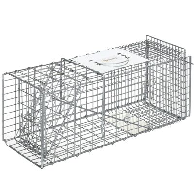 Trampa de captura plegable para animales pequeños como conejos ratas - 2 puertas, manija - Dim. 66L x 24W x 30H cm - acero