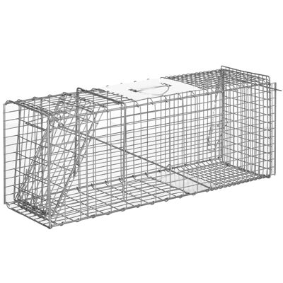 Piège de capture pliable pour petits animaux type lapin rat - 2 portes, poignée - dim. 81L x 26l x 34H cm - acier