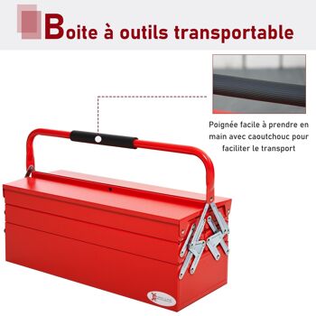 HOMCOM Boite à outils métallique - coffret à outils - caisse à outils 3 niveaux 5 plateaux rétractables - tôle acier rouge 4