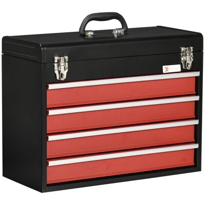 Metall-Werkzeugkasten, Werkzeugkasten, 4 Schubladen + rot-schwarzes Stahlblechtablett