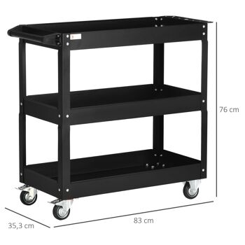 Chariot desserte d'atelier acier 3 plateaux sur roulettes avec poignée - charge max. 150 kg - 78,8 x 35,3 x 72 cm noir 3