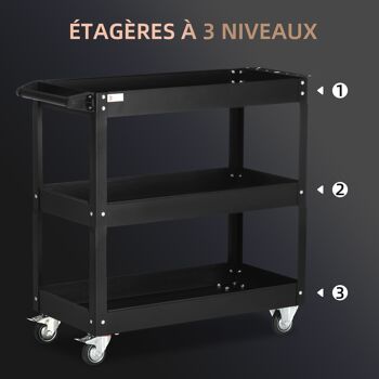 Chariot desserte d'atelier acier 3 plateaux sur roulettes avec poignée - charge max. 150 kg - 78,8 x 35,3 x 72 cm noir 4