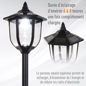 Outsunny Luminaire extérieur solaire lampadaire lanterne classique LED 60 Lm max. dim. 26L x 26l x 177H cm noir 4