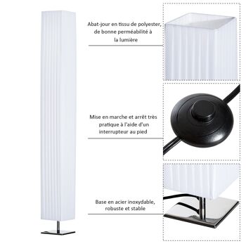 Lampe lampadaire colonne sur pied moderne lumière tamisée 40 W 14L x 14l x 120H cm inox blanc 5