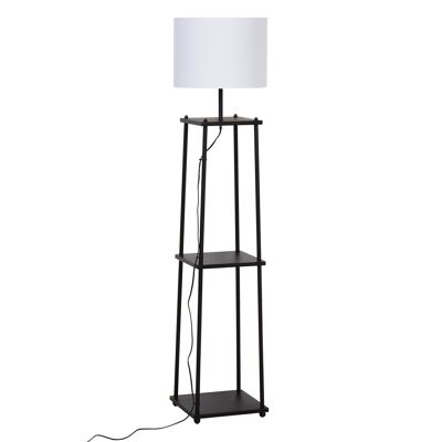 Contemporary design floor lamp 3 integrated shelves 40 W max. dim. 34L x 34W x 150H cm MDF black metal white lampshade
