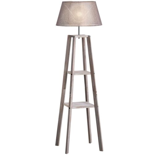 Lampadaire design contemporain 2 étagères intégrées 60 W max. dim. 53L x 53l x 148H cm pin lin gris