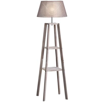 Contemporary design floor lamp 2 integrated shelves 60 W max. dim. 53L x 53W x 148H cm gray linen pine
