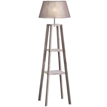 Lampadaire design contemporain 2 étagères intégrées 60 W max. dim. 53L x 53l x 148H cm pin lin gris 1