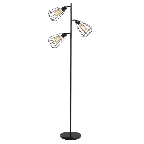 Lampadaire design industriel 3 ampoules max. 40 W abat-jour cage métal noir