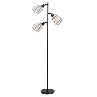 Lámpara de pie de diseño industrial 3 bombillas máx. Pantalla jaula metal negro 40 W