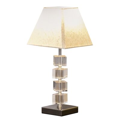 Lampe im Kristallstil – Tischlampe im zeitgenössischen Design – Ø 20 x 47 H cm – Lampenschirm aus beige-weißem Polyester