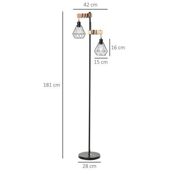 Lampadaire design industriel 40 W max. double suspension métal filaire hauteur réglable noir 2