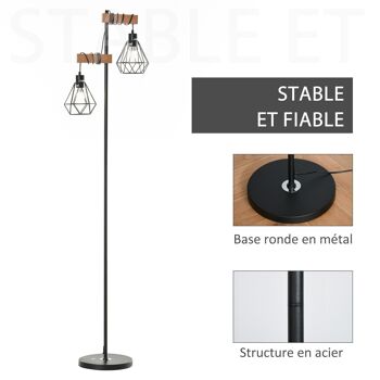 Lampadaire design industriel 40 W max. double suspension métal filaire hauteur réglable noir 4