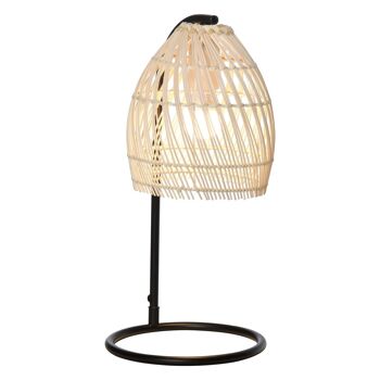Lampe de table arquée - lampe à poser style néo-rétro - Ø 20 x 41H cm - abat-jour rotin naturel 1
