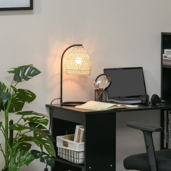 Lampe de table arquée - lampe à poser style néo-rétro - Ø 20 x 41H cm - abat-jour rotin naturel 2