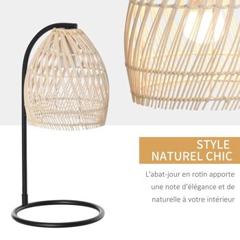 Lampe de table arquée - lampe à poser style néo-rétro - Ø 20 x 41H cm - abat-jour rotin naturel 4