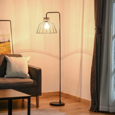 Lampada da terra design industriale a griglia e ad arco 40 W max. metallo nero rattan