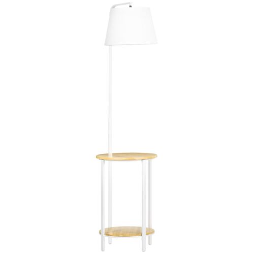 Lampadaire étagères design dim. Ø 37 x 162H cm 40 W max. bois bambou verni métal abat-jour tissu blanc