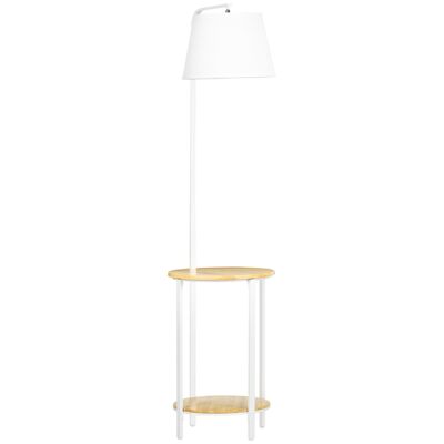 Floor lamp design shelves dim. Ø 37 x 162H cm 40 W max. varnished bamboo wood metal white fabric lampshade