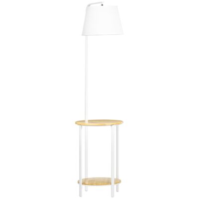 Lampadaire étagères design dim. Ø 37 x 162H cm 40 W max. bois bambou verni métal abat-jour tissu blanc