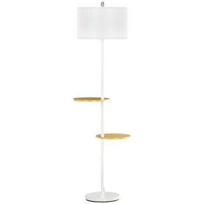 Floor lamp shelves Scandinavian design dim. Ø 40 x 163H cm 40 W max. varnished bamboo wood metal white fabric lampshade