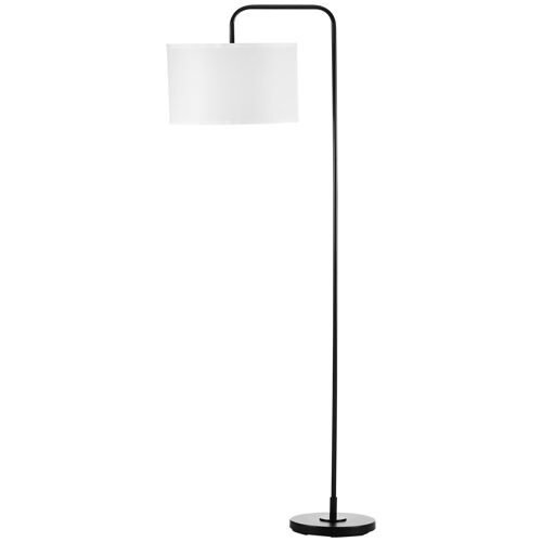 Lampadaire design néo-rétro max. 40 W 163H cm abat-jour circulaire aspect lin blanc piètement structure acier noir