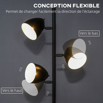 Lampadaire design industriel 3 ampoules max. 40 W abats-jours orientables acier noir 5