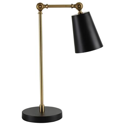 Lampada da tavolo in stile neo-retrò - lampada da scrivania - attacco E27 40W max. - piede a corpo snodato in metallo dorato, paralume conico nero