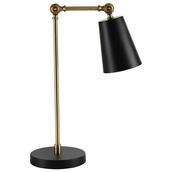 Lampe de table style néo-rétro - lampe de bureau - douille E27 40W max. - pied corps articulé métal doré, abat-jour conique noir 1