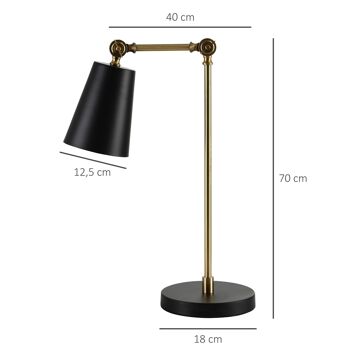 Lampe de table style néo-rétro - lampe de bureau - douille E27 40W max. - pied corps articulé métal doré, abat-jour conique noir 3