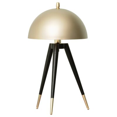 Pilz-Tischlampe im Art-Deco-Stil – Dreibein-Tischlampe – Ø 30 x 62 H cm – schwarzer Metallsockel mit goldenen Metallschirmenden