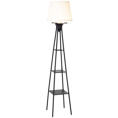 Lampadaire design contemporain 3 étagères intégrées 40 W 173H cm métal noir polyester coton crème