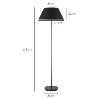 HOMCOM Lampadaire sur pied circulaire H.1,48 m 40 W max. piètement mât métal abat-jour Ø 45 cm polyester coton noir 3