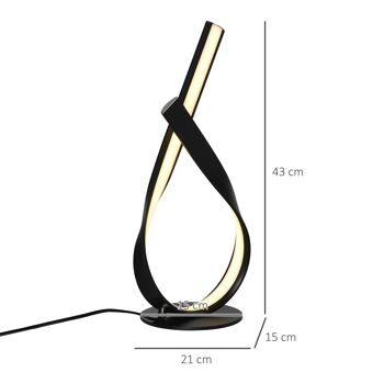 Lampe à poser design contemporain - lampe de table design spirale - dim. 21L x 15l x 43H cm - alu. noir LED blanc chaud 3
