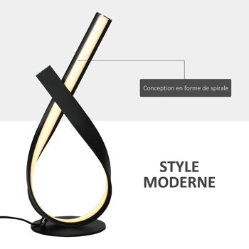 Lampe à poser design contemporain - lampe de table design spirale - dim. 21L x 15l x 43H cm - alu. noir LED blanc chaud 5