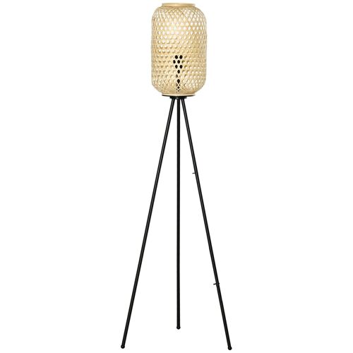 Lampadaire trépied cannage bambou style cosy 40 W max. H.152H cm piètement acier noir