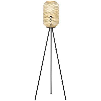 Gemütliche Dreibein-Stehlampe aus Bambusrohr, max. 40 W. H.152H cm schwarzer Stahlsockel