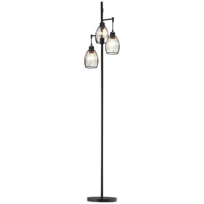 Lámpara de pie de diseño industrial 3 cabezas 40 W máx. brillo ajustable con cable metal negro acero