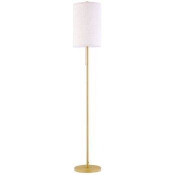 Lampadaire design néo-rétro 40 W max. piètement mât acier doré abat-jour lin crème 1