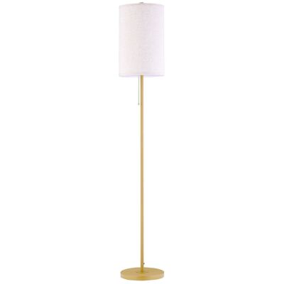 Lampadaire design néo-rétro 40 W max. piètement mât acier doré abat-jour lin crème