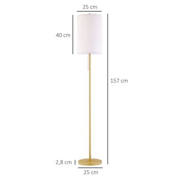 Lampadaire design néo-rétro 40 W max. piètement mât acier doré abat-jour lin crème 3