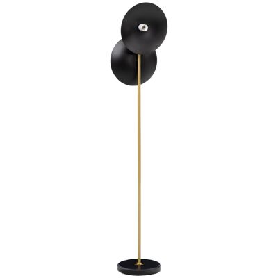 Stehleuchte mit schwarzen Scheiben, modernes Design, H. 160 cm, goldene Metallstange, schwarzer Marmorsockel