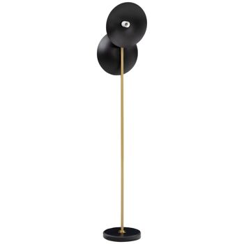 Lampadaire disques noir design contemporain H. 160 cm mât métal doré base marbre noir 1