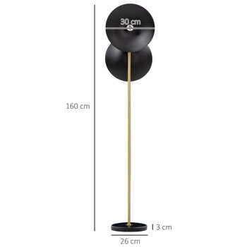 Lampadaire disques noir design contemporain H. 160 cm mât métal doré base marbre noir 3